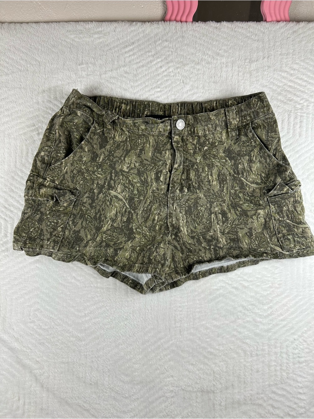 Almost Famous Olive Green Camouflage Jean Shorts